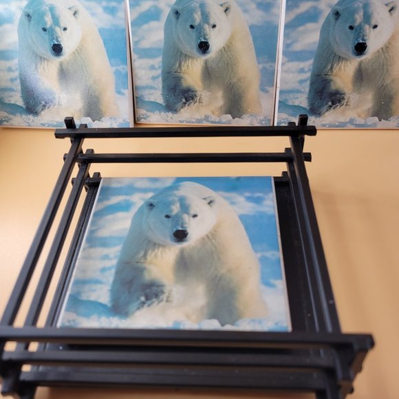Polar bear coasters in a holder set of four - Picture 3 of 6